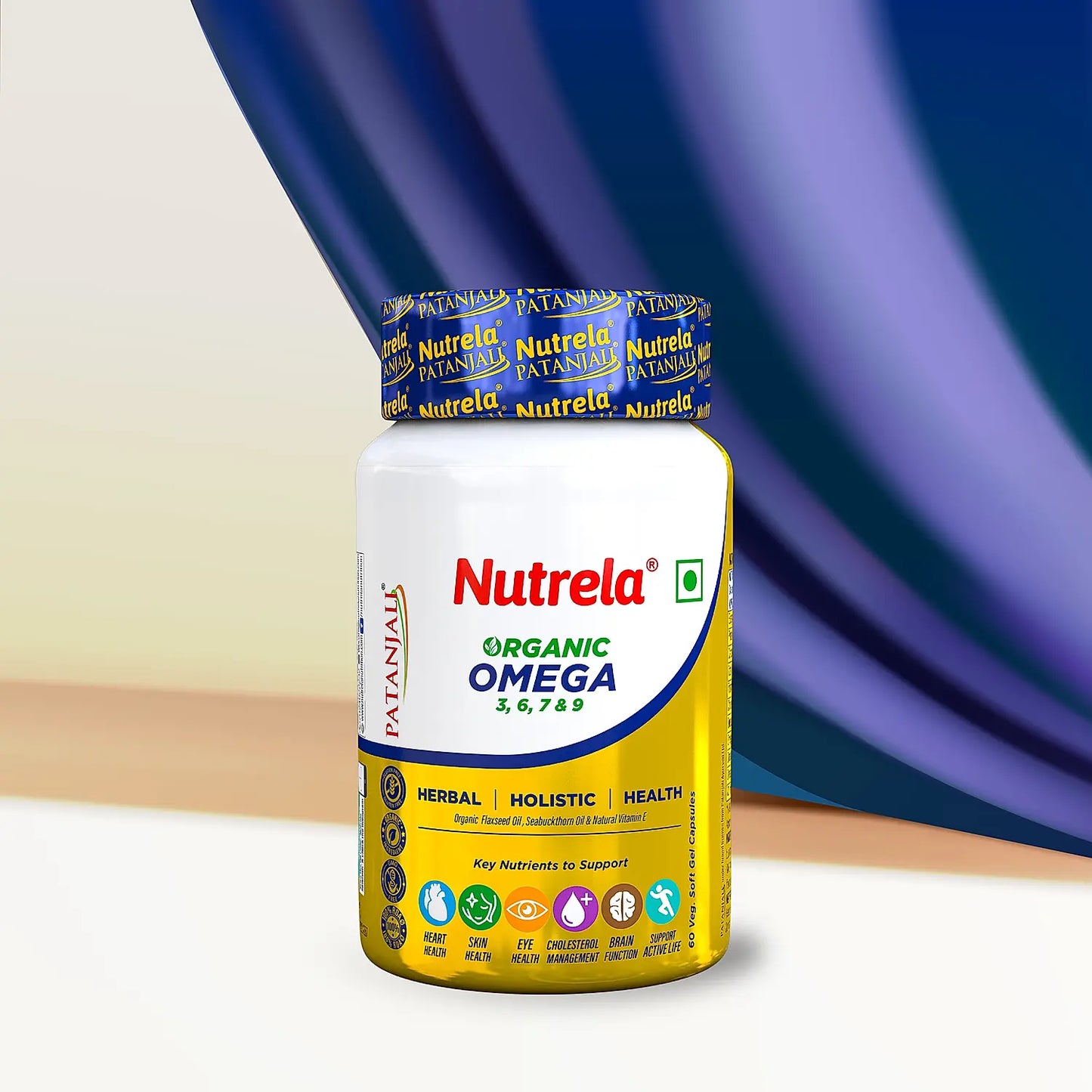 Patanjali Nutrela Organic Omega 3 6 7 9 Vegetarian Capsules 60 N